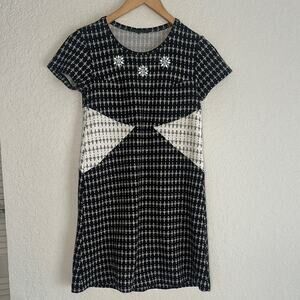 Zara UK Secretary Dress Black Check Bejeweled Twee Preppy Shift Small